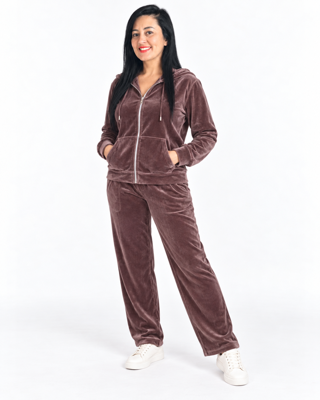 Look KLV comfy com conjunto aveludado marrom